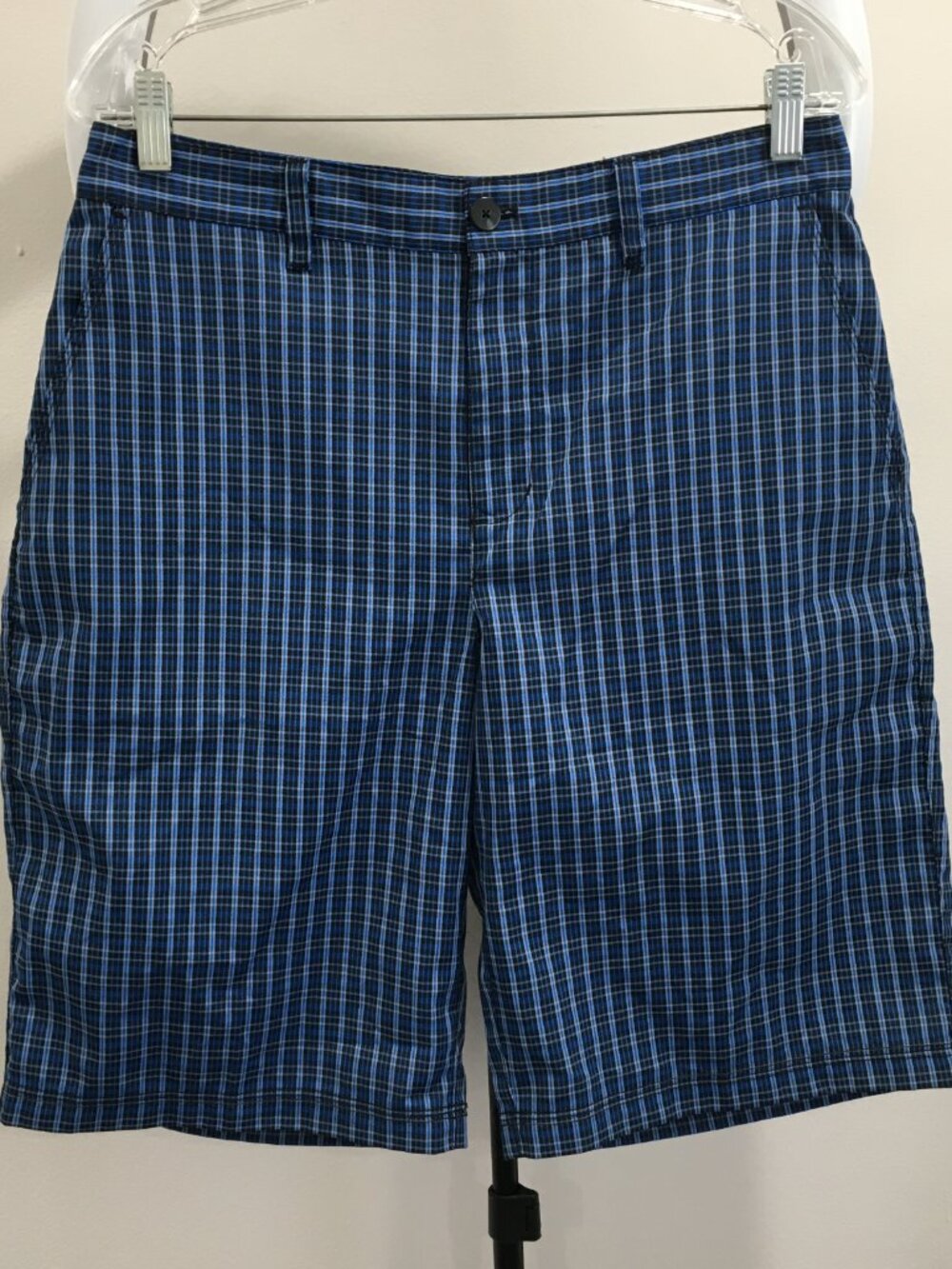 ADIDAS Blue Black Navy Plaid Logo Embroidery Golf Activewear Casual Shorts